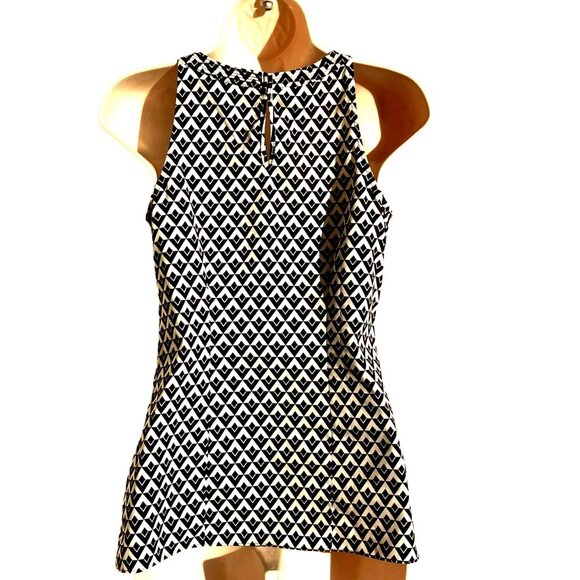 White House Black Market Sleeveless Geometric Print Blouse Womens Size 0 Keyhole - Picture 12 of 13